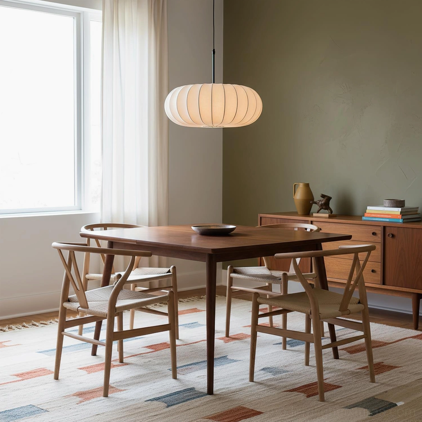 Verona modern pendant lamp detail view of fabric shade construction and warm light diffusion in kitchen environment