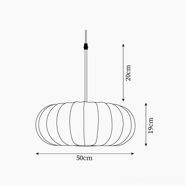 Technical specification drawing of Verona pendant light large 50cm size showing orthographic profile with suspension rod and shade height