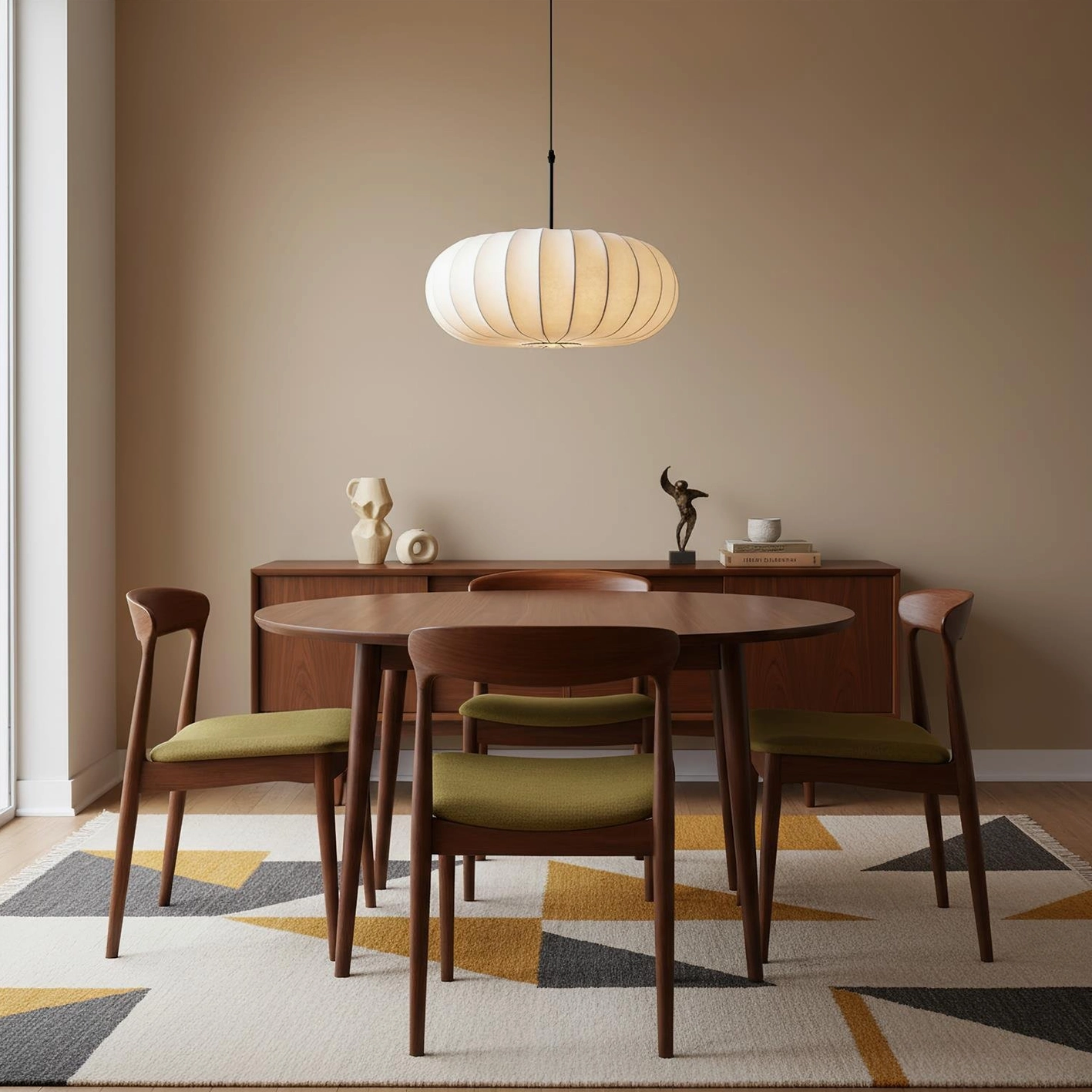 Verona pendant light installed in modern kitchen with stainless steel appliances, warm ambient lighting for dining area