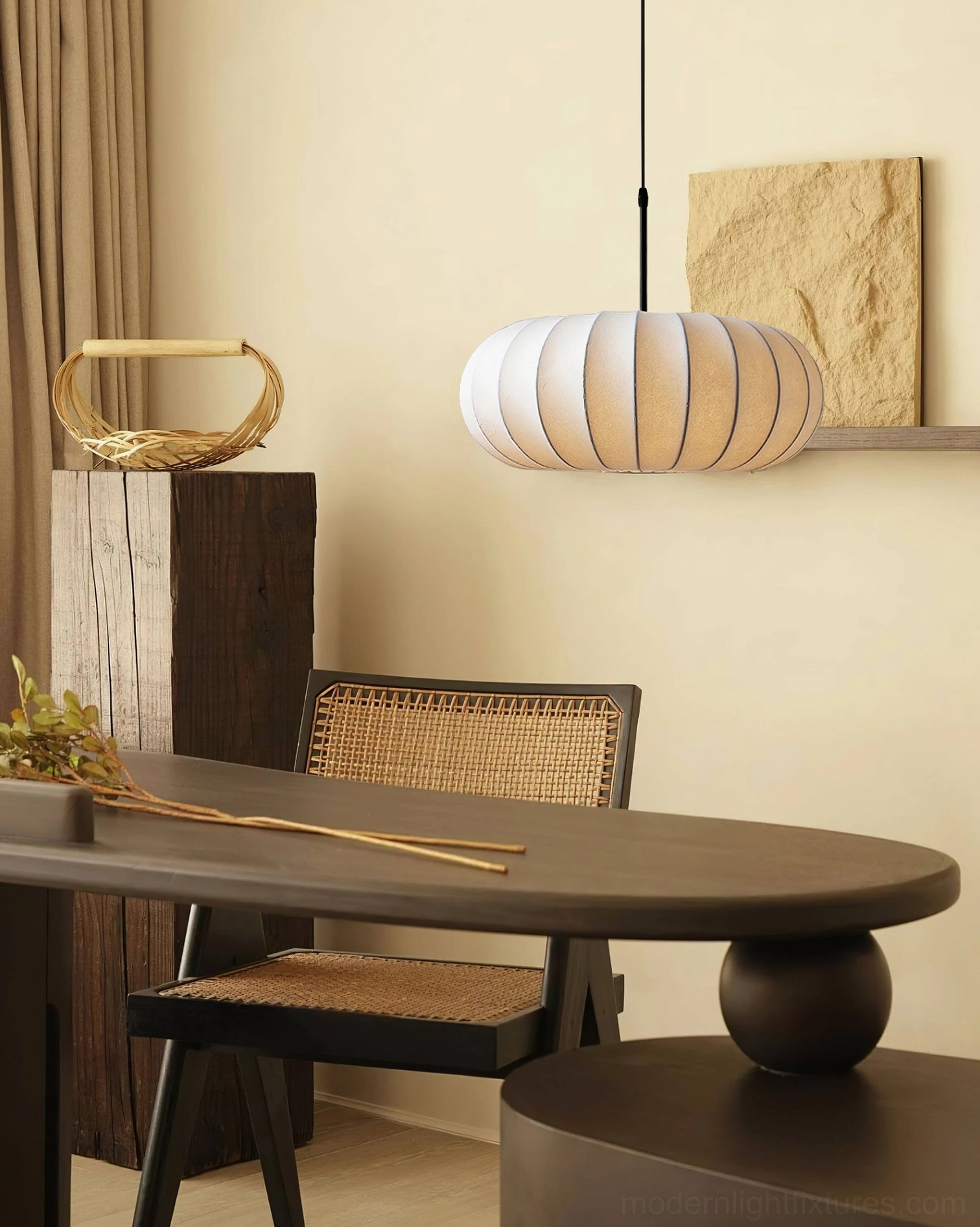 Verona fabric pendant light showing warm candlelit ambiance and soft diffused glow suitable for dining and living areas