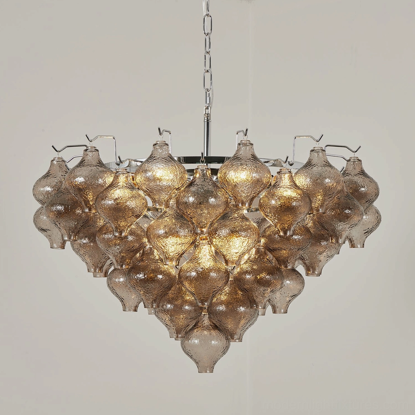 Vetrina chandelier metal canopy and decorative chain suspension system shown in brass gold and polished chrome finishes