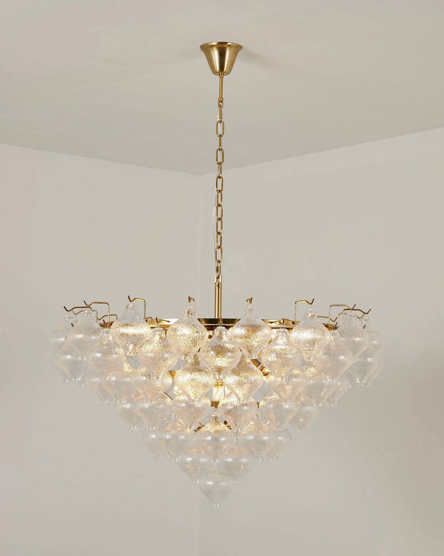 Vetrina tiered tulip glass chandelier installation guide showing ceiling junction box mounting and electrical hardwiring requirements