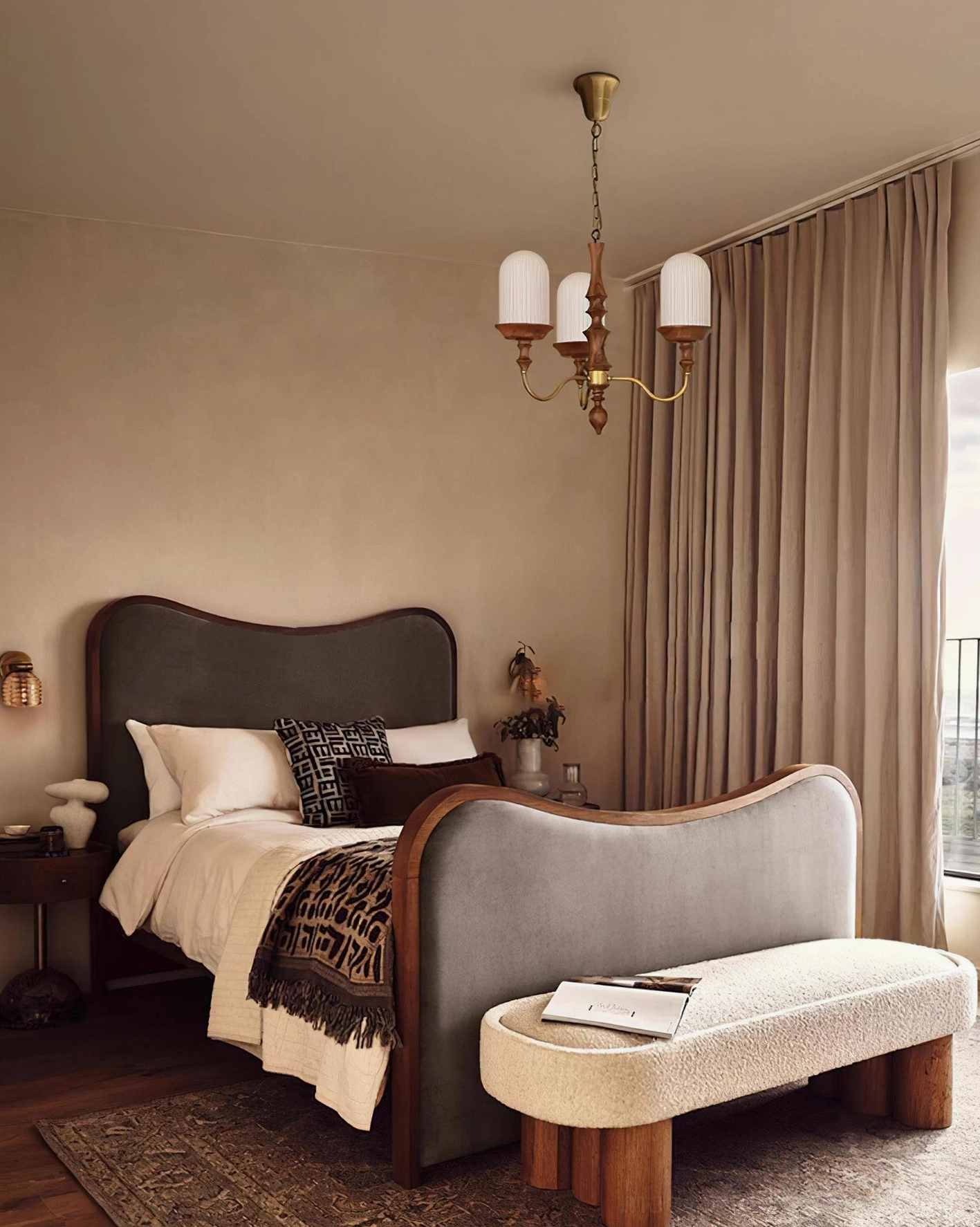 Veyra 3-arm bedroom chandelier bronze metal frame white shades cozy bedroom lighting