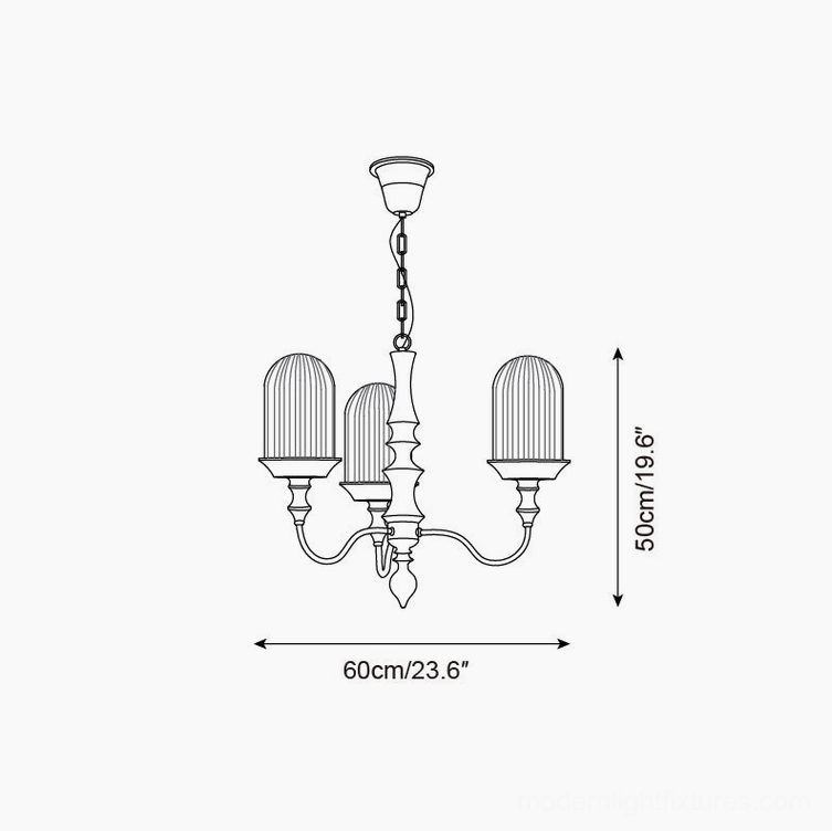 Veyra 3-head chandelier technical drawing specifications 60cm diameter 50cm height