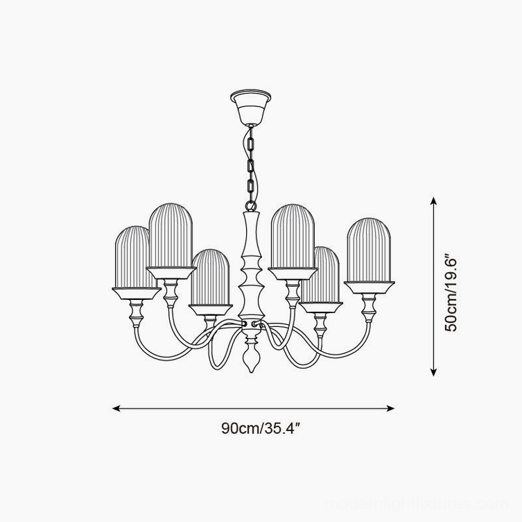 Veyra 6-head chandelier technical drawing specifications 90cm diameter 50cm height