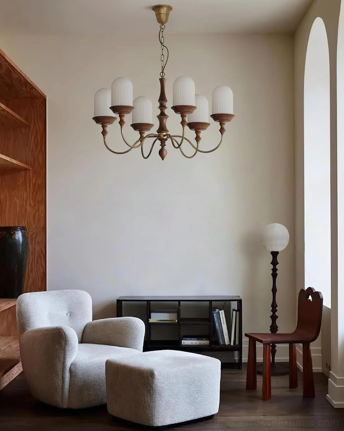Veyra chandelier showing adjustable chain hanging system and installation details