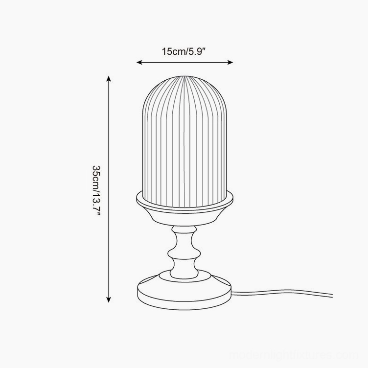 Veyra table lamp technical dimensions schematic 15cm width 35cm height line art