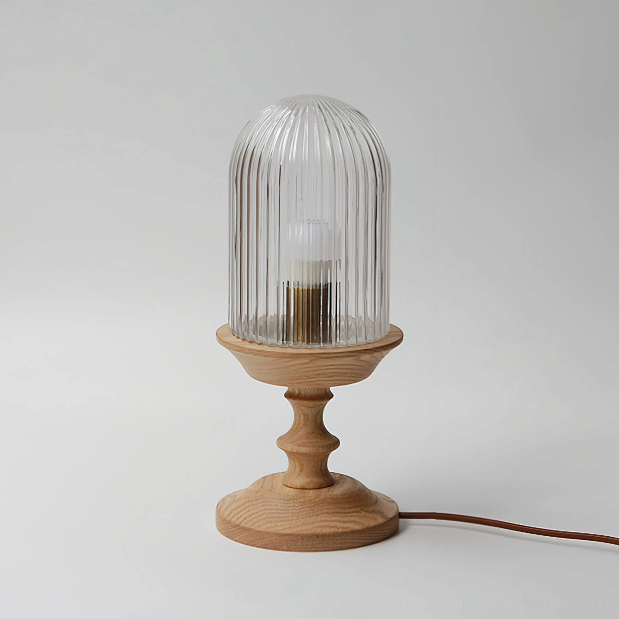 Veyra ribbed glass table lamp walnut wood clear shade variant color finish option