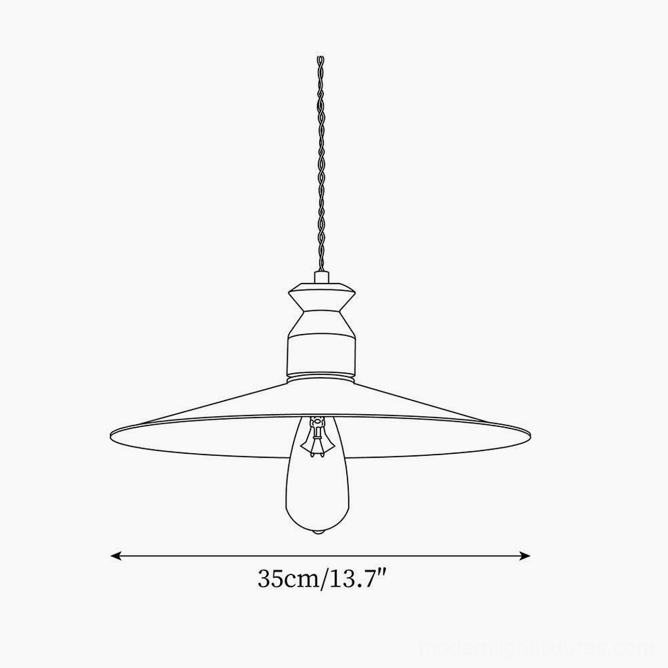 Viana pendant light technical diagram, front flat view, 35cm diameter specification with standard conical shade design