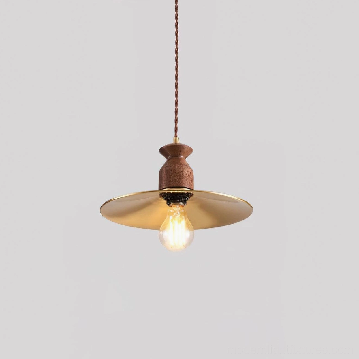 Viana pendant light walnut finish variant in modern minimalist interior with neutral tones and wooden accents