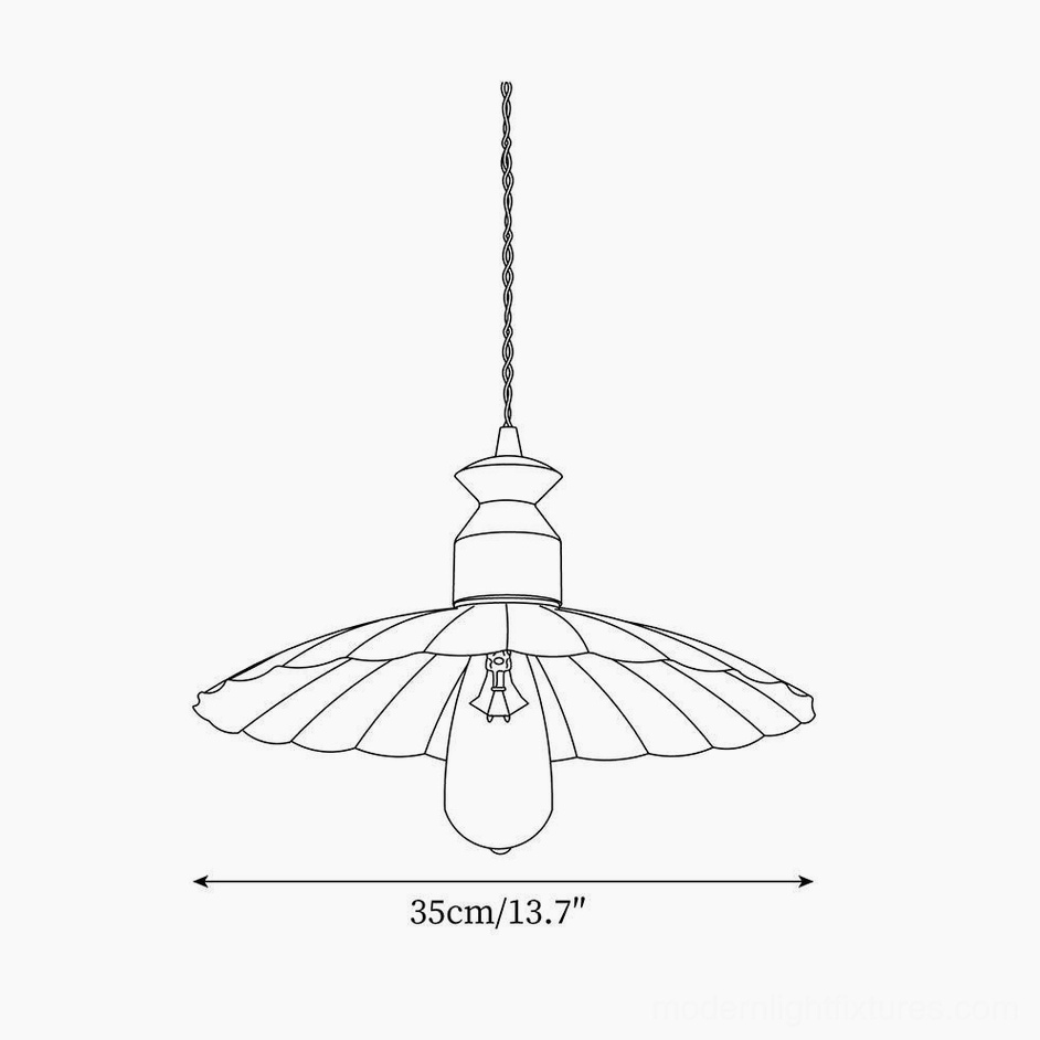 Viana petal scalloped pendant light technical diagram, front flat view showing fluted petal lampshade design