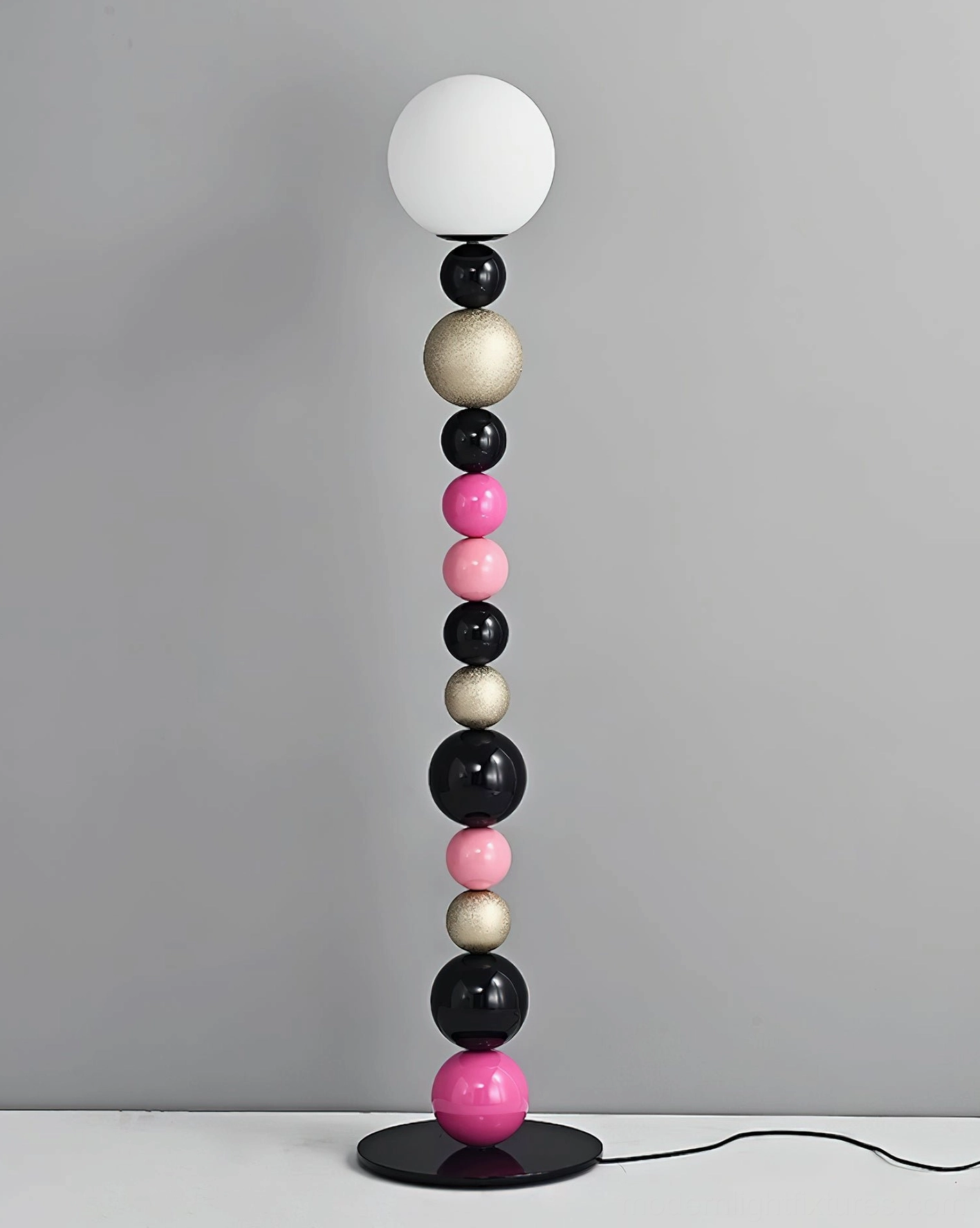 Vibrant multicolor beaded ball floor lamp studio product photograph, modern statement lighting design