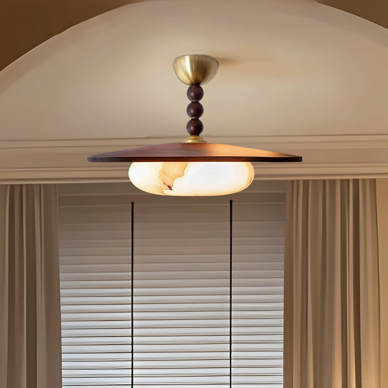 Vicenza warm white 3000K ceiling light installed in modern bedroom with arched ceiling