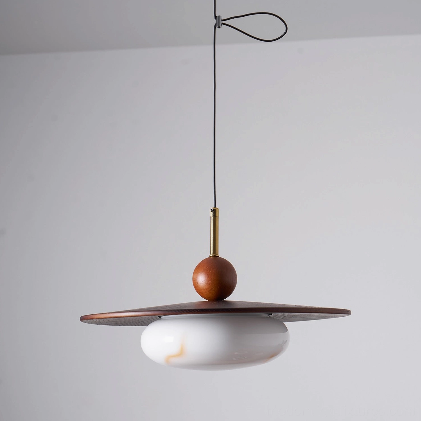 Adjustable swing arm pendant lamp showing flexible arm articulation and matte black metal finish