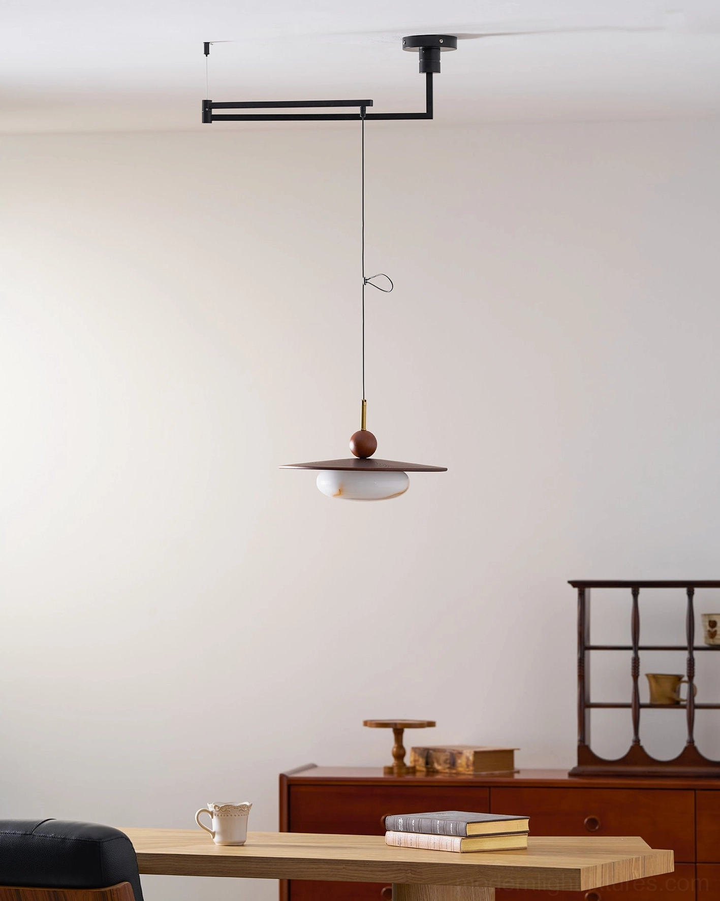 Vicenza swing arm pendant light modern kitchen installation showing integrated LED and diffuser quality
