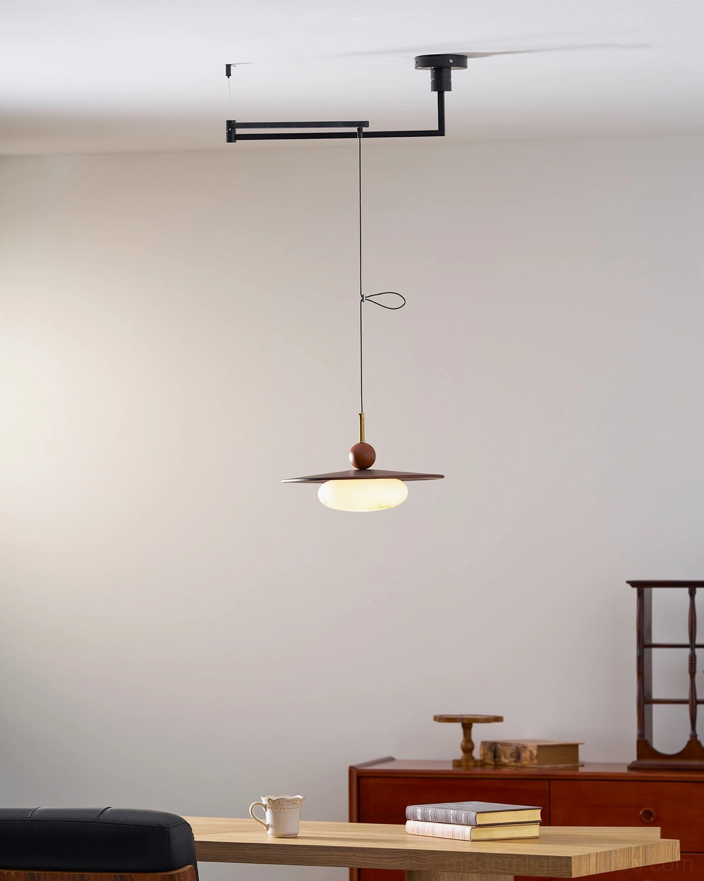 Vicenza adjustable swing arm pendant showing integrated LED technology and long 50000 hour lifespan