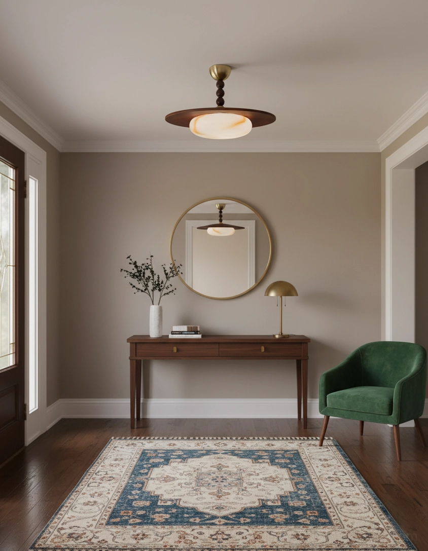 Vicenza ceiling light walnut wood finish with crystal glass diffuser detail view