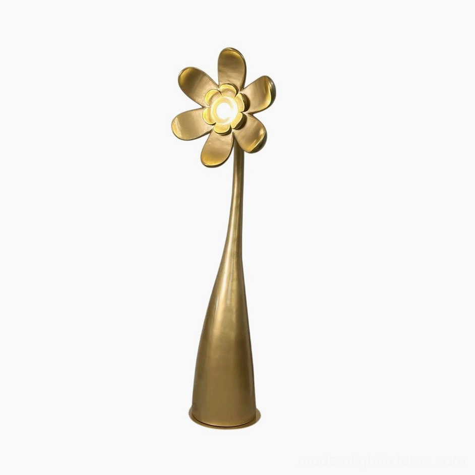 Vicenzio floor lamp brushed gold finish - modern petal flower head design with integrated LED technology