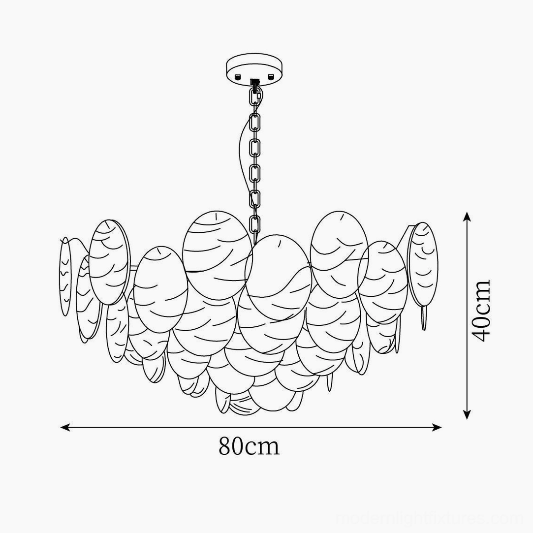 Technical dimension drawing extra large disc Victorian glass chandelier 80cm diameter 40cm height