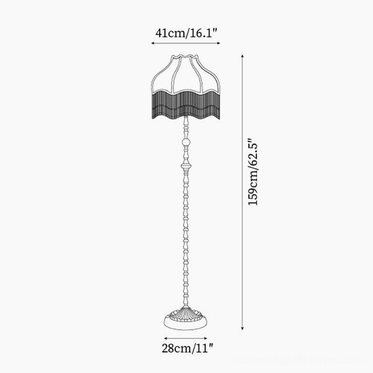 Victorian floor lamp with beaded tassel trim and scalloped floral shade