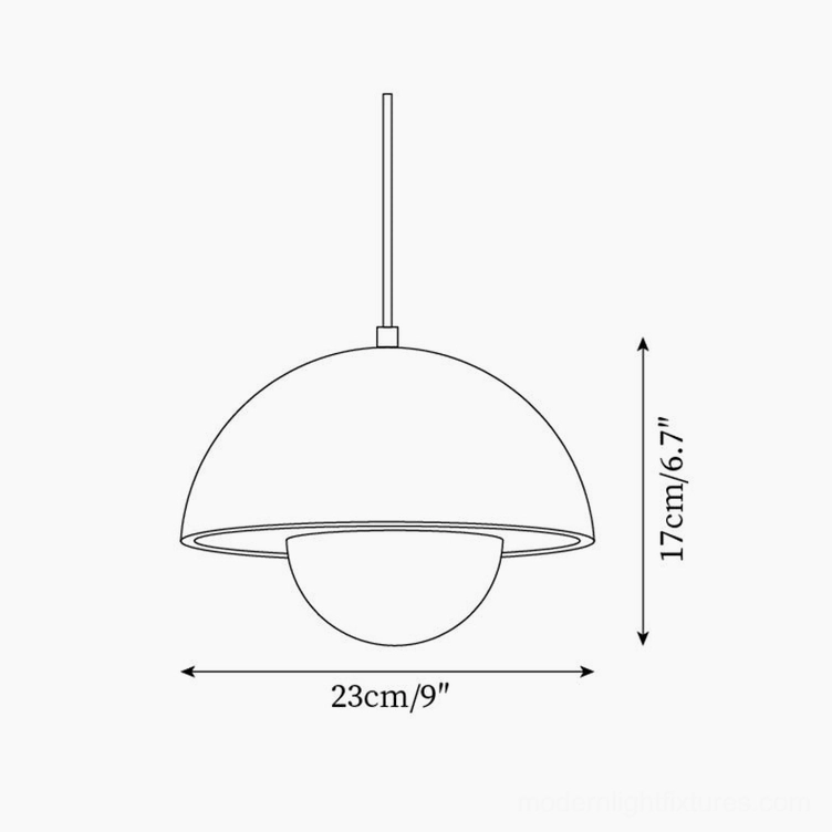 Vienna pendant light technical dimension diagram showing 23cm diameter and 17cm height specifications