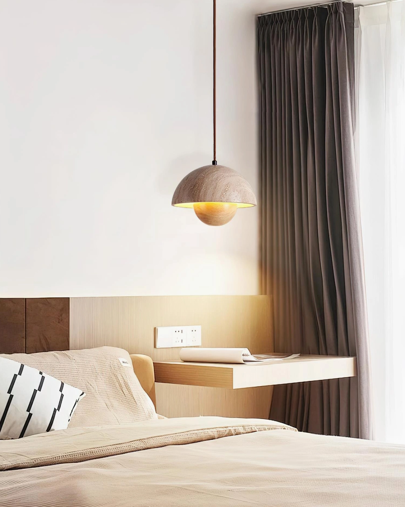 Vienna travertine pendant lamp demonstrating warm 3000K color temperature illumination effect