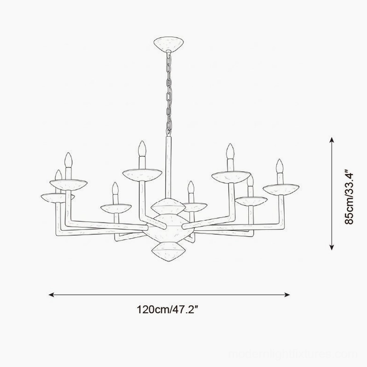 Vine chandelier technical blueprint 120cm width specifications, front orthographic view