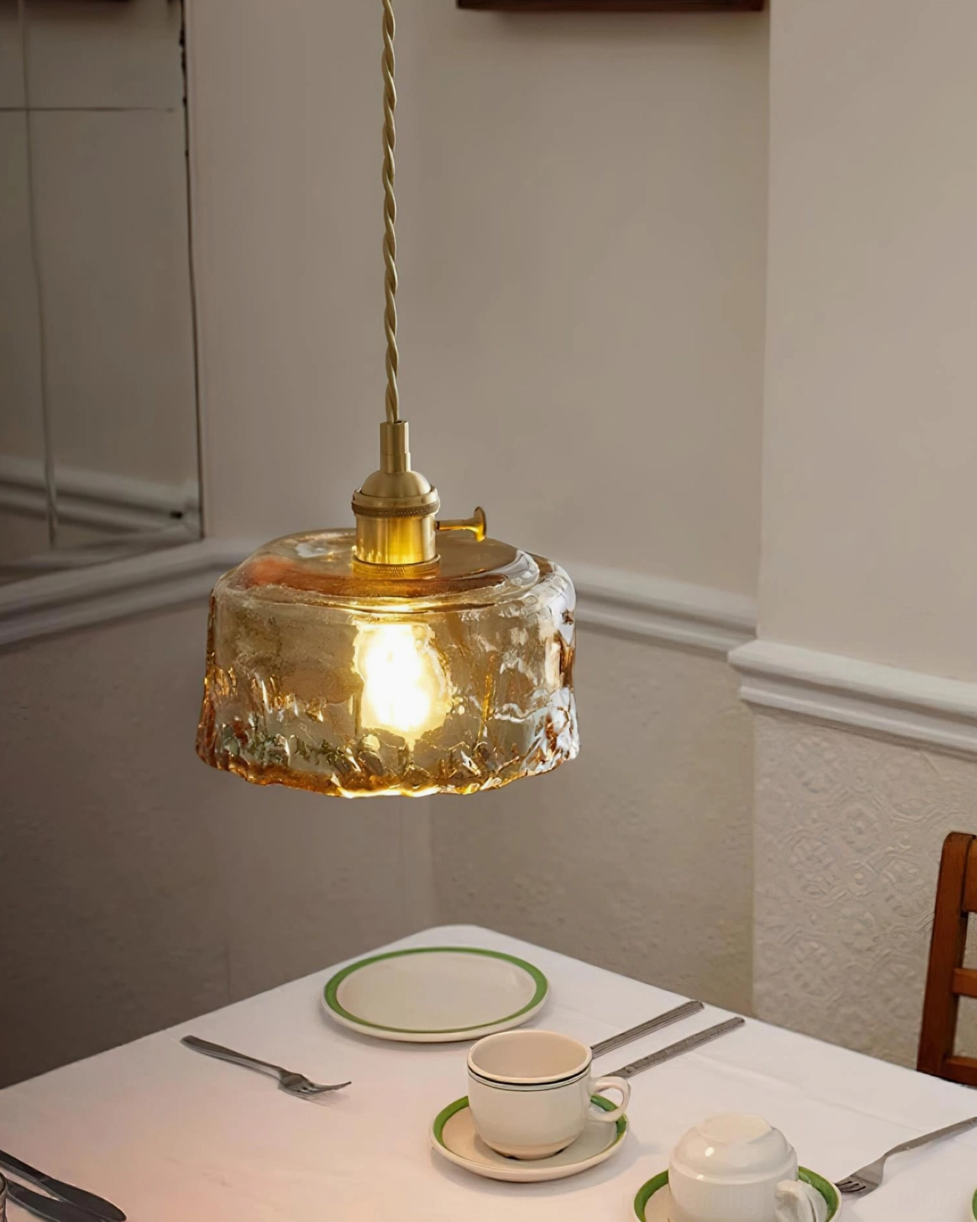Vintage Adonia amber pendant light - complete fixture presentation
