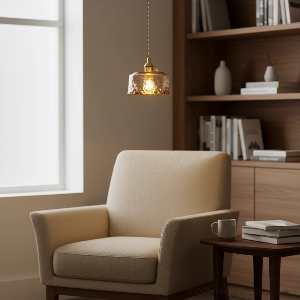 Vintage Adonia retro amber pendant light fixture - classic mid-century modern design