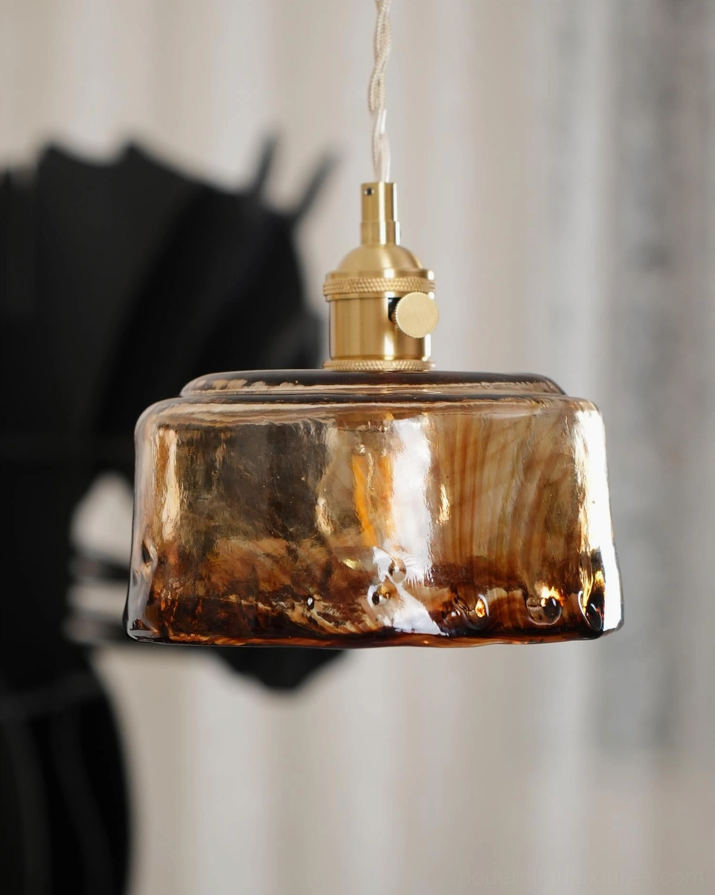 Vintage Adonia retro amber pendant light - complete product view