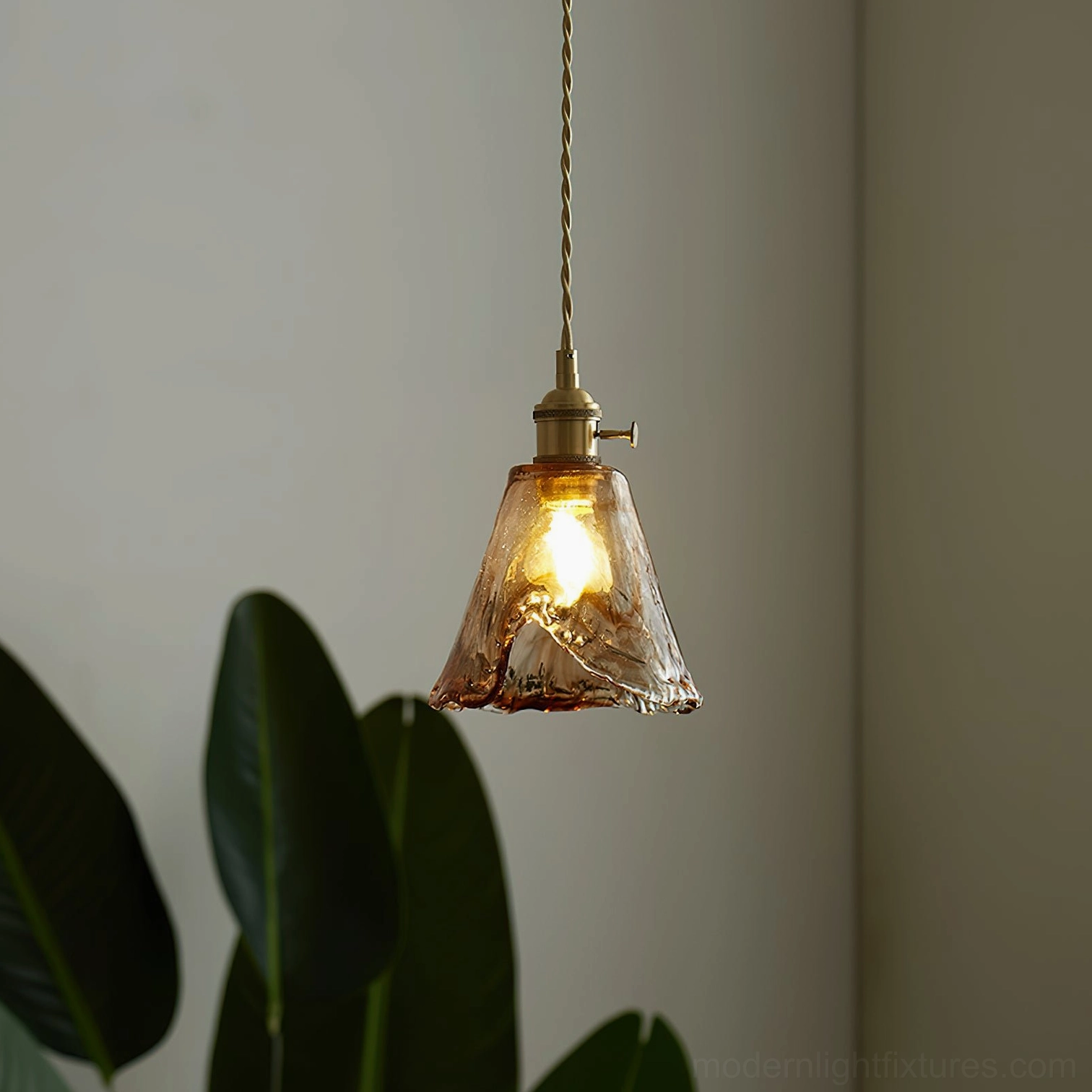 Vintage amber glass pendant fixture - warm glowing illumination test