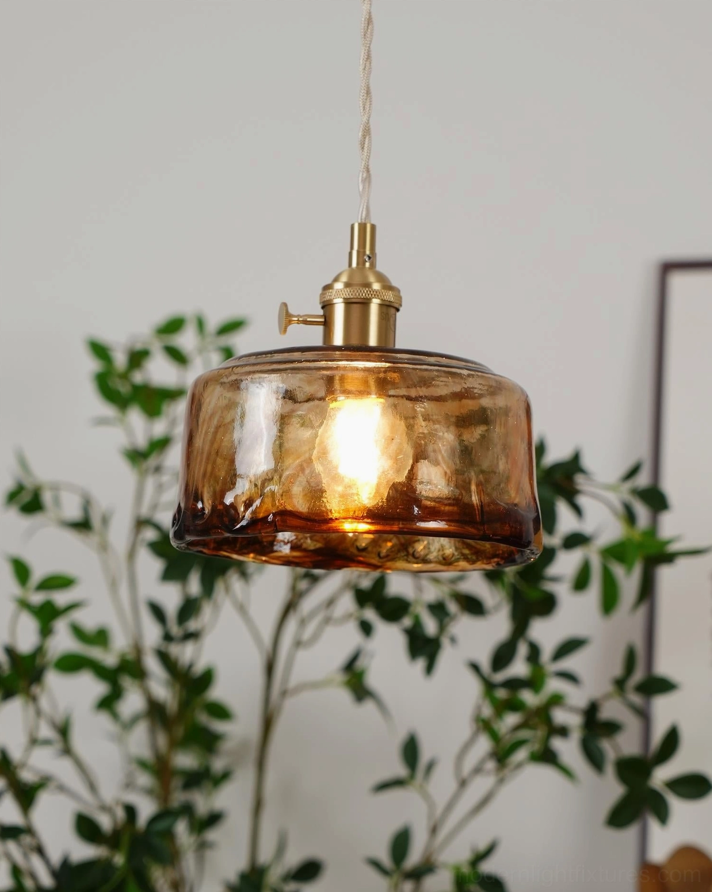 Vintage amber glass pendant lamp - warm golden glow atmospheric lighting