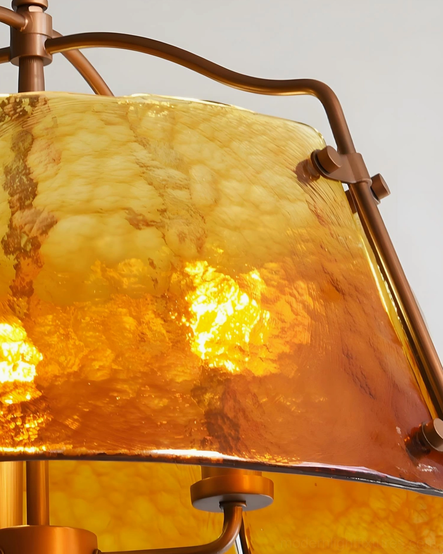 Complete vintage amber pendant light assembly with hanging chain and ceiling mount, studio photo