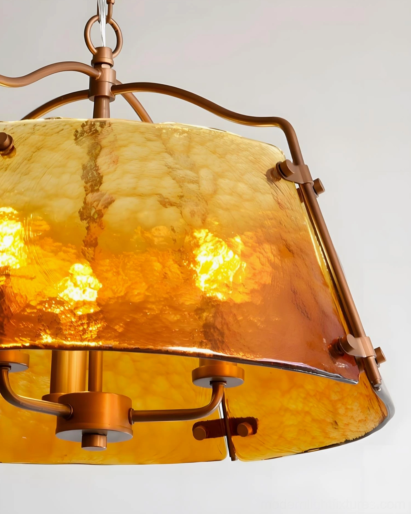 Vintage amber pendant light fixture in warm home setting, demonstrating ambient lighting effect and room ambiance