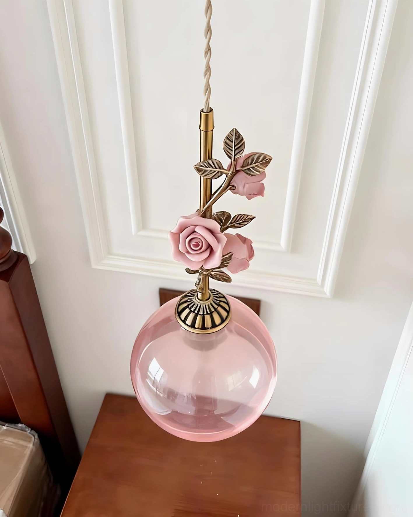 Floral pendant light with botanical rose design, traditional vintage styling