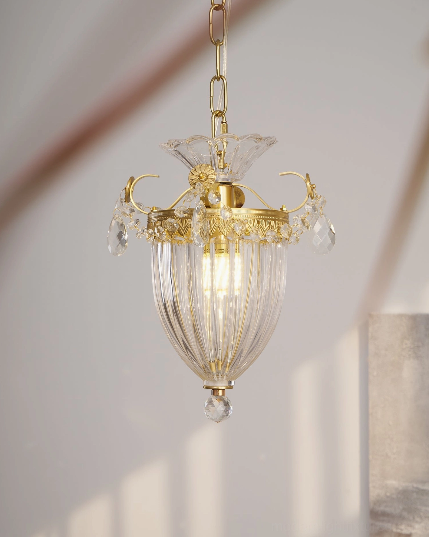 Brass and crystal pendant light showcasing ornate European heritage design and premium craftsmanship