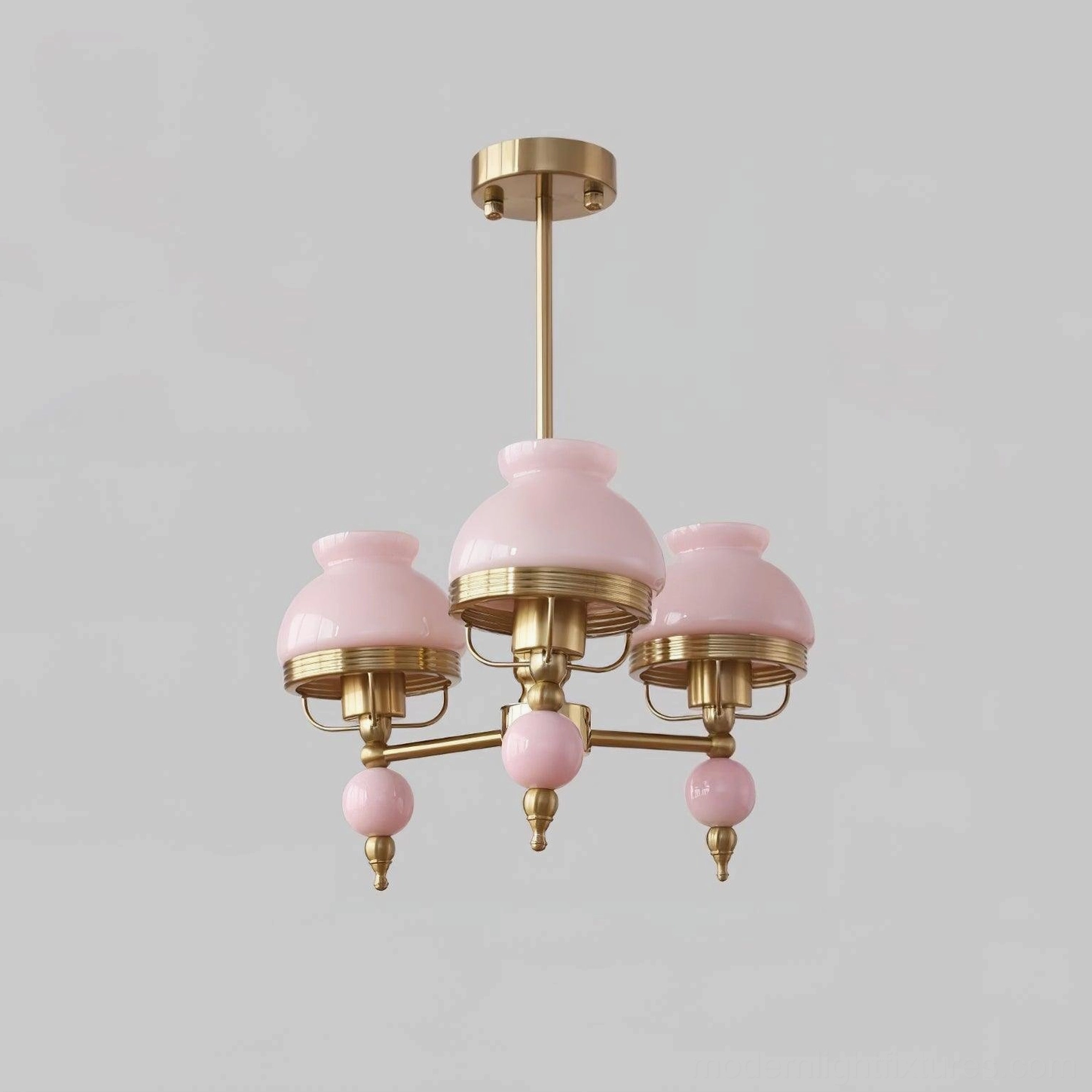 3-head vintage floral glass chandelier Model A Pink with decorative pendants