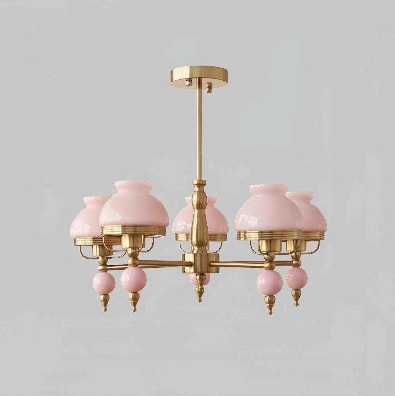 5-head vintage floral glass chandelier Model A Pink with delicate flower patterns