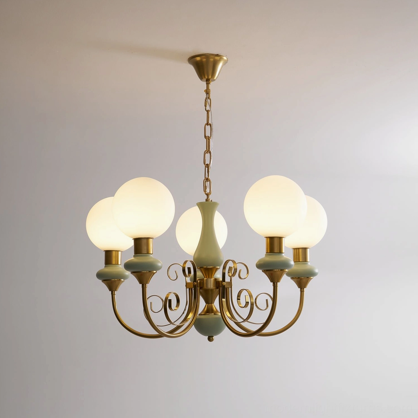 Vintage glass chandelier with adjustable hanging height chain, ceiling mounted