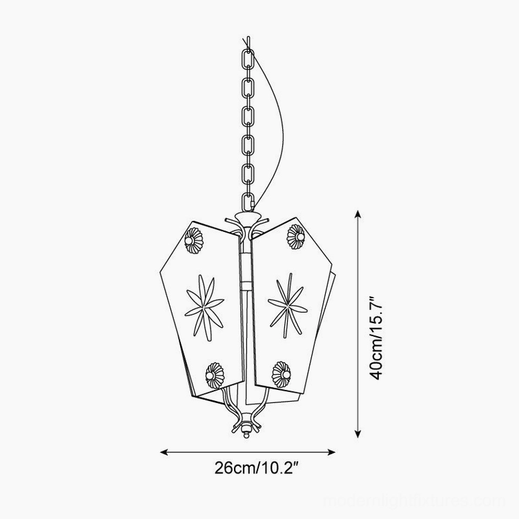 Technical specifications diagram vintage glass pendant lamp dimensions chain height