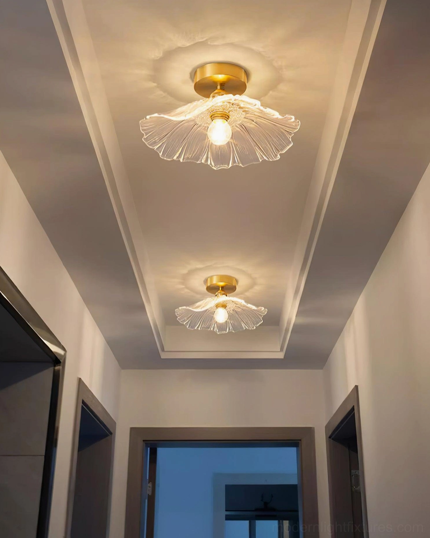 Semi-flush mounted vintage ruffled glass ceiling light showcasing authentic glassblowing texture and craftsmanship
