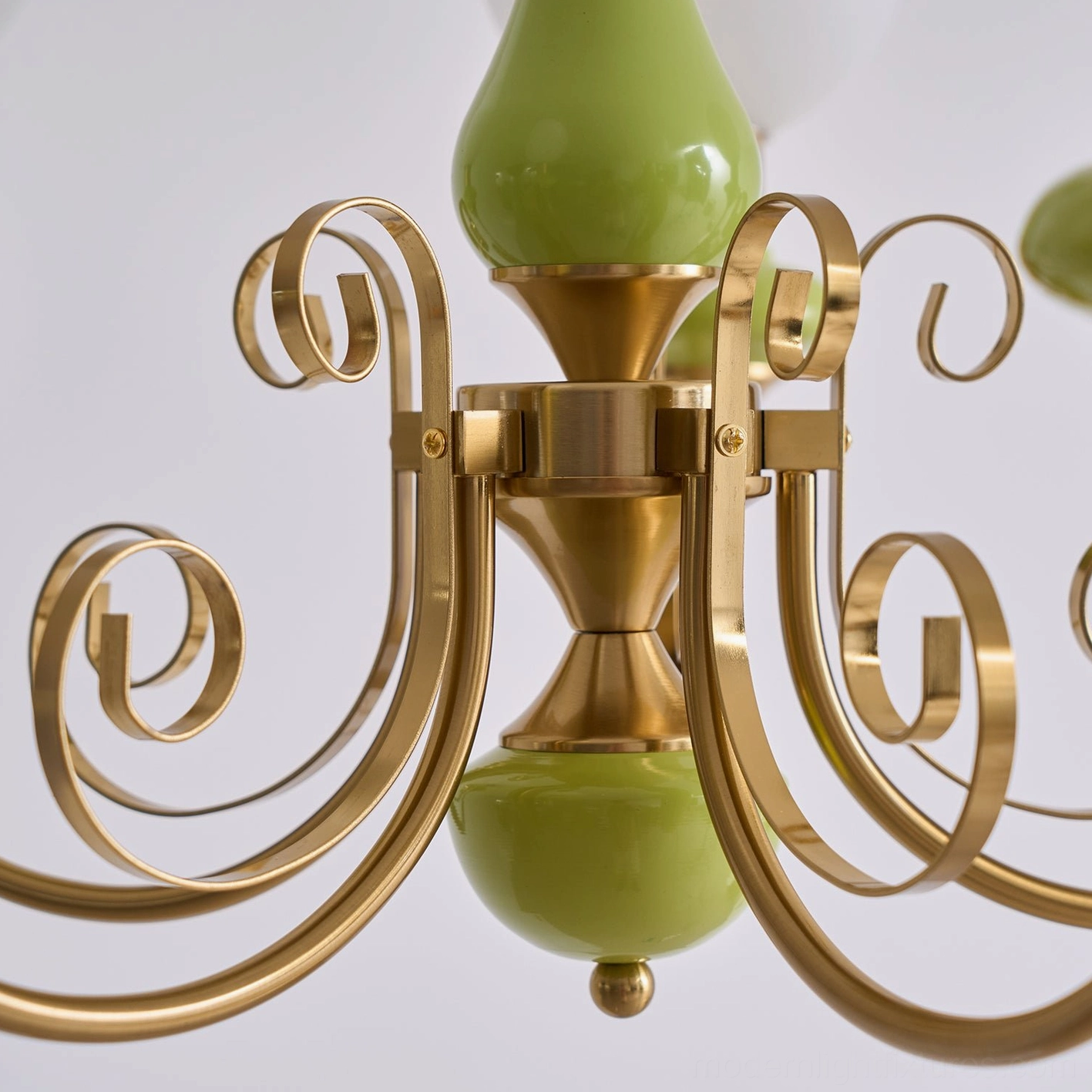 Vintage inspired glass chandelier pendant fixture with ornate gold frame detail