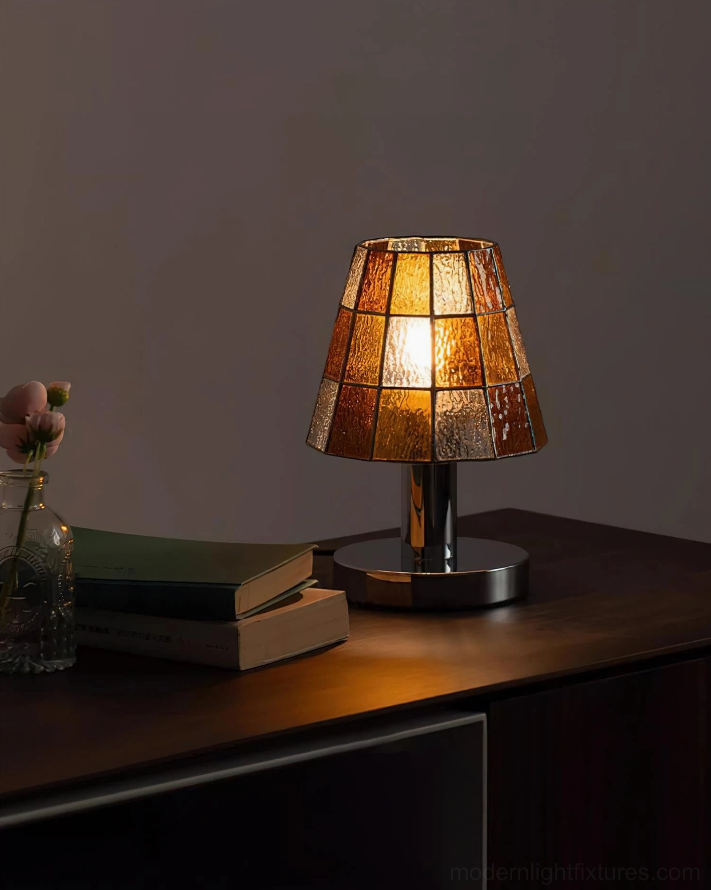 Contemporary geometric stained glass lamp combining vintage decorative glass heritage with modern minimalist design