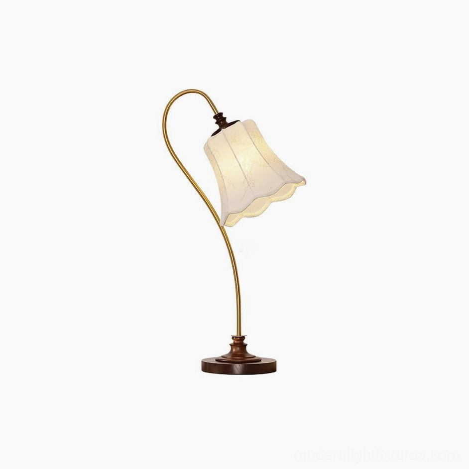 Vintage lace table lamp with wooden base and metal body - home interior design ambiance lighting
