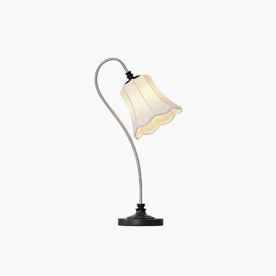 Vintage lace table lamp in nickel finish with embroidered fabric shade - product detail view