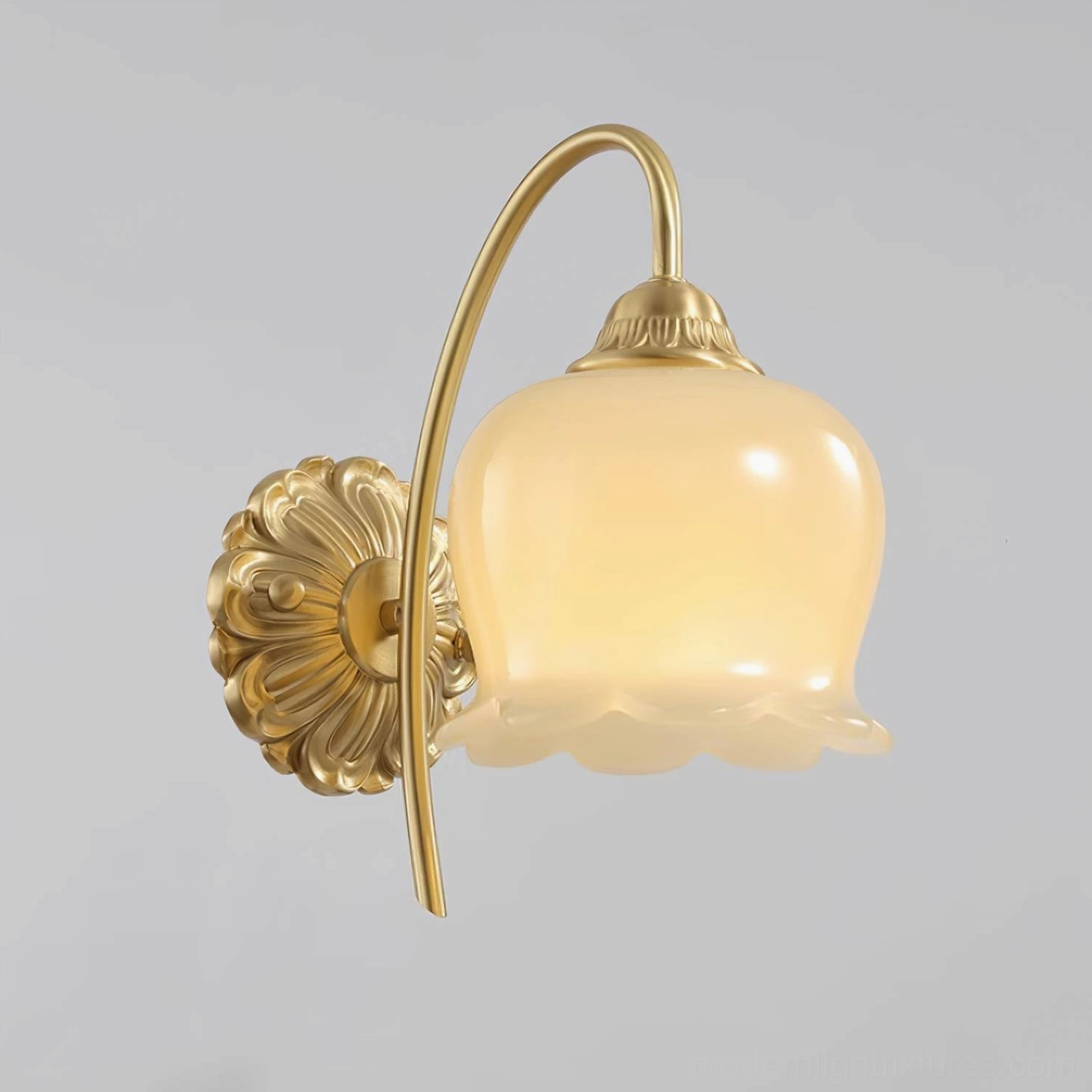 Vintage Lily of the Valley Wall Sconce Detail - Polished Brass Mounting Hardware and Ornamental Base