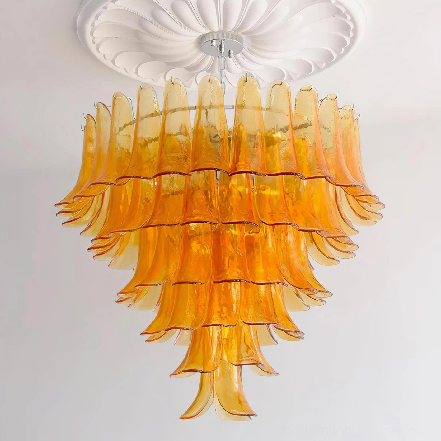 Vintage luxury tiered glass petal chandelier creating museum-quality decorative lighting fixture