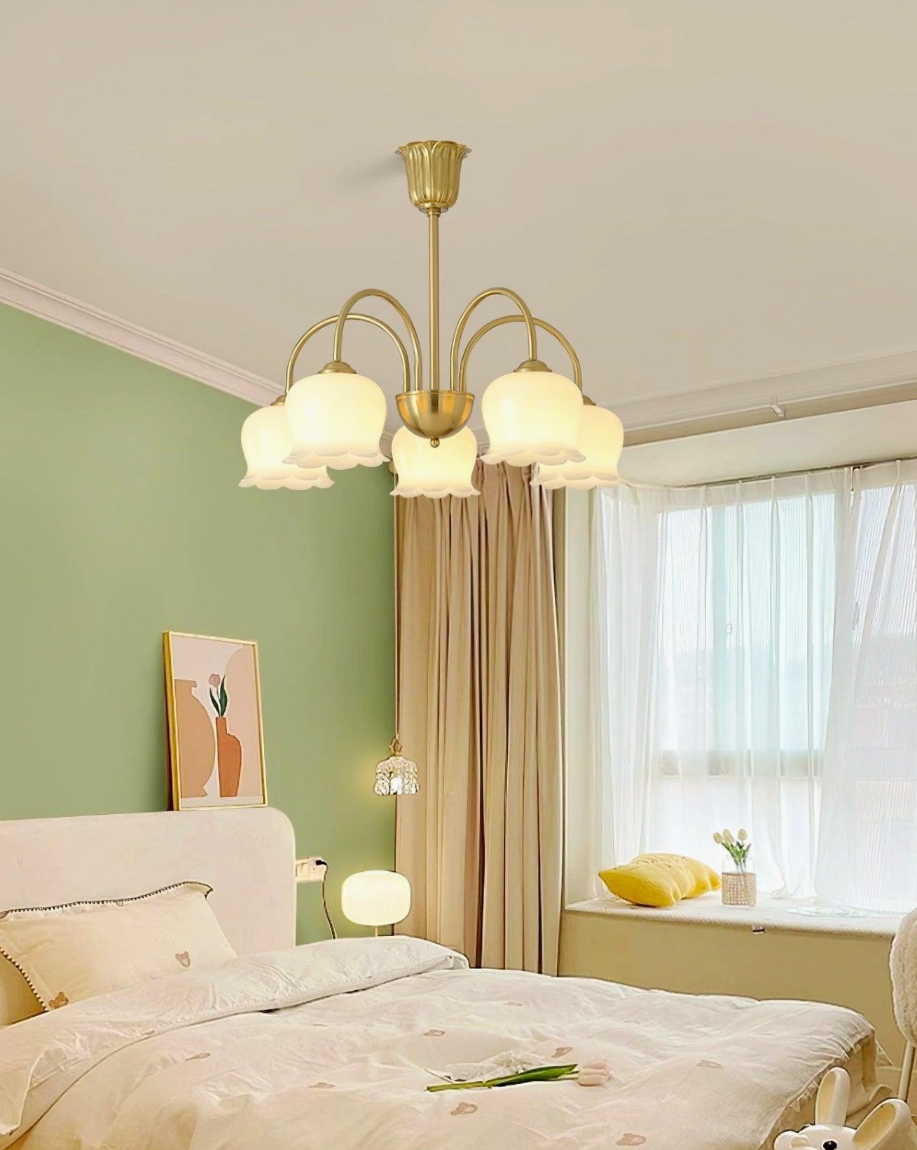 Vintage Mia bell orchid chandelier champagne gold warm illumination interior lighting