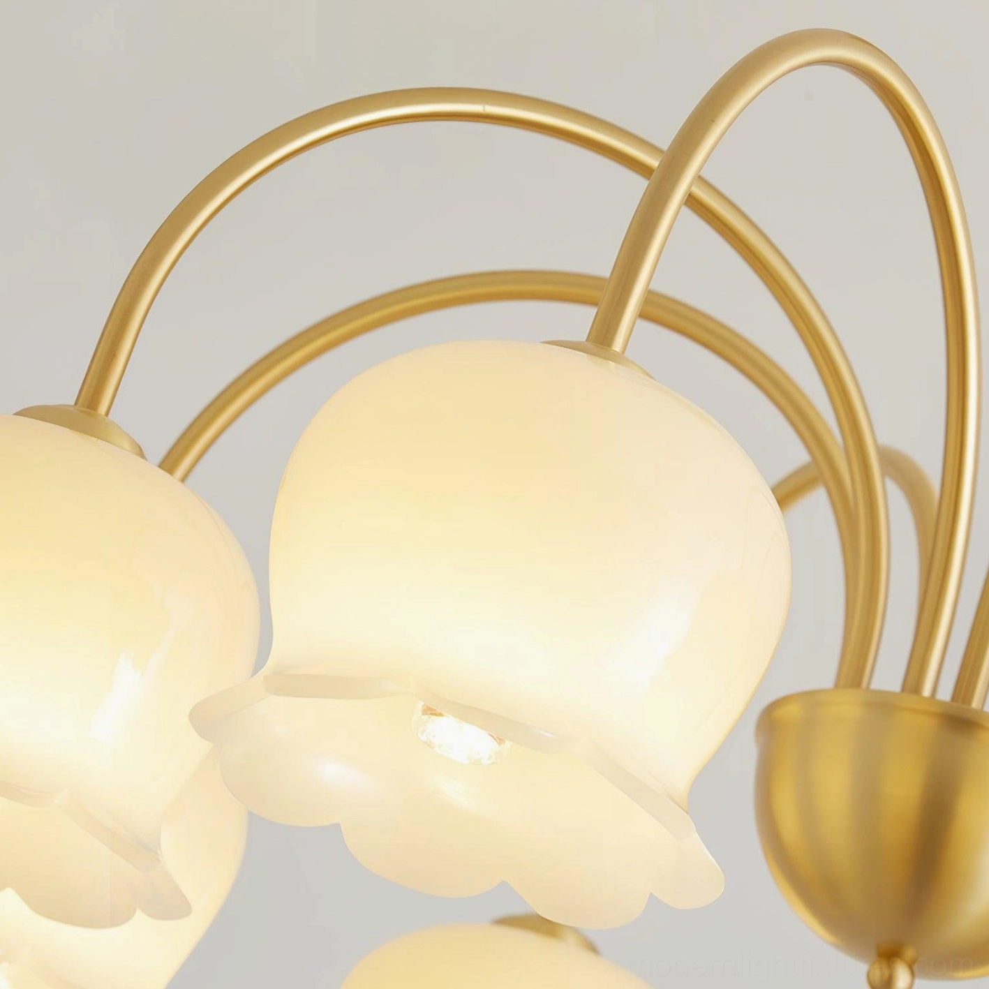 Vintage Mia bell orchid chandelier glamorous luxury interior design brass accents