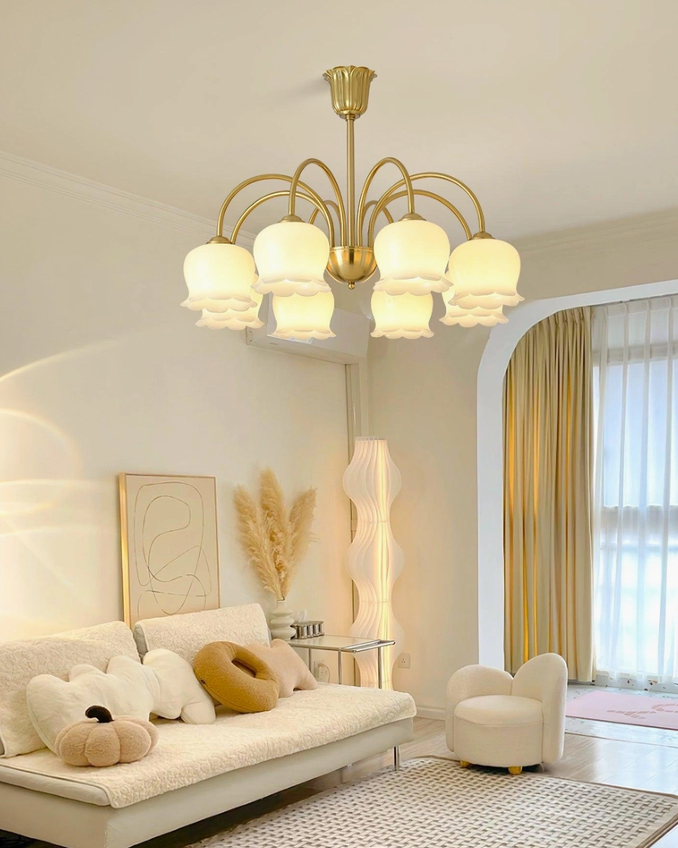 Vintage Mia bell orchid chandelier polished brass finish elegant retro design